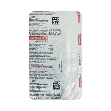 Nurokind D3 Tablet With Mecobalamin, ALA, Vitamin D3, Pyridoxine & Folic Acid | Bone, Joint & Muscle Care