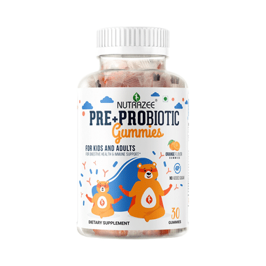 Nutrazee Pre + Probiotic Gummies for Kids and Adults No Added Sugar Orange