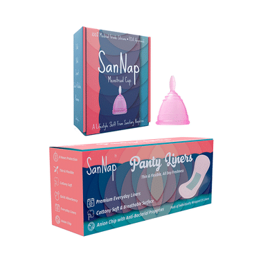 SanNap Combo Pack Of 25 Panty Liners & Menstrual Cup Medium