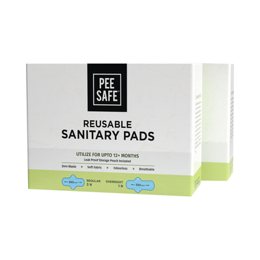 Pee Safe Reusable Sanitary Pad ( 3 Regular Pad + 1 Overnight Pad + 1 Leak Proof Pouch)