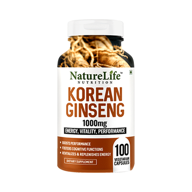 Nature Life Nutrition Korean Ginseng 1000mg Vegetarian Capsule | For Energy, Vitality & Performance