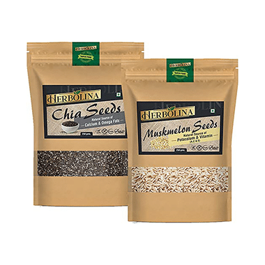 Herbolina Combo Pack of Chia & Muskmelon Seeds (250gm Each)