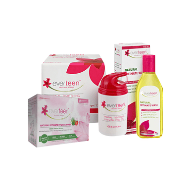 Everteen Combo Pack Of Vaginal Tightening & Revitalizing Gel 30gm, Natural Intimate Wash 105ml And 15 Natural Intimate Hygeine Wipes