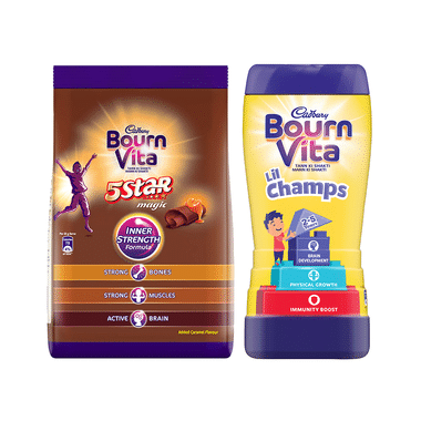 Cadbury Bournvita Combo Pack of 5 Star Magic Chocolate Drink 750gm & Lil Champs Chocolate Drink 200gm