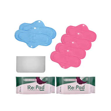 Re:Pad Reusable Sanitary Pad 4 Maxi & 2 Super Maxi 4 Pink & 2 Blue