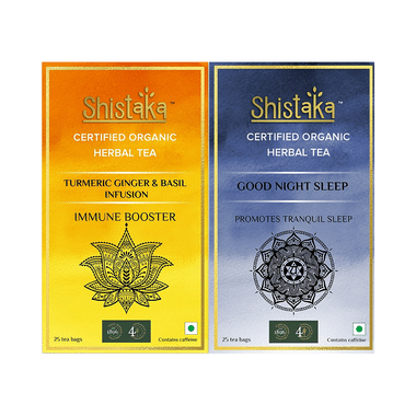 Shistaka Combo Pack Of Certified Organic Herbal Tea (1.8gm Each) Turmeric Ginger & Basil Infusion & Good Night Sleep