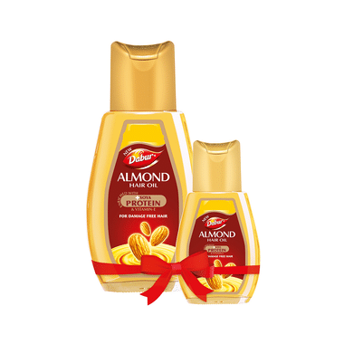 Dabur Almond Hair Oil With Soya Protein & Vitamin E | For Damage Free Hair With 200ml Hair Oil Free