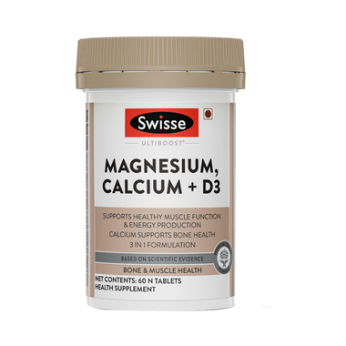 Swisse Ultiboost Magnesium, Calcium + D3 | Tablet For Muscles, Energy & Bone Health