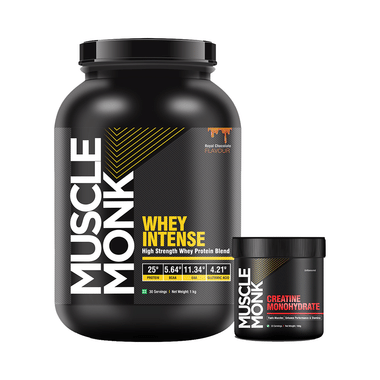 Muscle Monk Combo Pack Of Whey Intense High Strength Whey Protein Blend 1kg & Creatine Monohydrate 100gm Royal Chocolate & Unflavoured