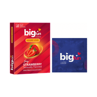 Bigfun Dotted, Ribbed & Contoured Condom Juicy Strawberry