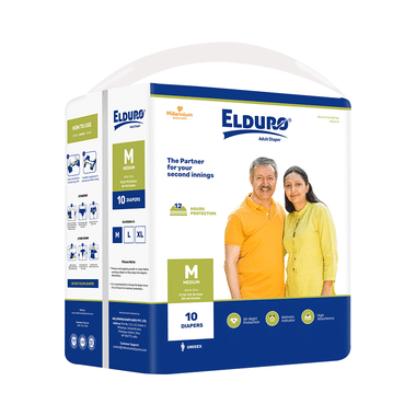 Elduro Unisex Adult Diaper, Wetness Indicator, All Night Protection, High Absorbency (10 Each) Medium