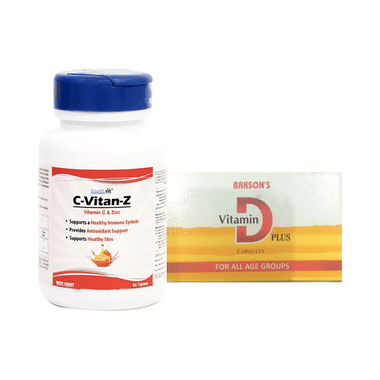 Immunity Care Combo of HealthVit C-Vitan-Z Vitamin C & Zinc 60 Tablet and Bakson's Vitamin D Plus 50 Capsule