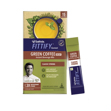 Saffola Fittify Green Coffee Decaf Instant Beverage Mix Sachet (2gm Each) Classic Strong