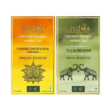 Shistaka Combo Pack Of Certified Organic Herbal Tea (1.8gm Each) Turmeric Ginger Basil Infusion & Tulsi Brahmi