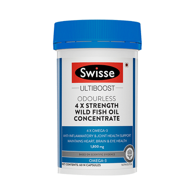 Swisse Ultiboost Odourless 4X Strength Wild Fish Oil | With 1800mg Omega 3 for Joints, Heart, Brain & Eyes | Capsule