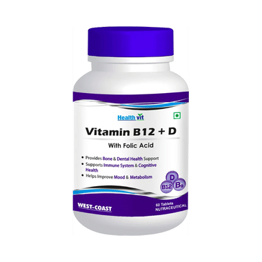 HealthVit Vitamin B12 + D with Folic Acid Tablet