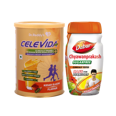 Combo Pack of Celevida Kesar Elaichi Nutrition Health Drink 400gm & Dabur Chyawanprakash Sugarfree 900gm