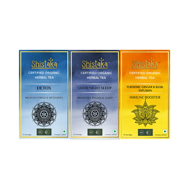 Shistaka Combo Pack Of Certified Organic Herbal Tea (1.8gm Each) Detox,Good Night Sleep & Turmeric Ginger & Basil Infusion