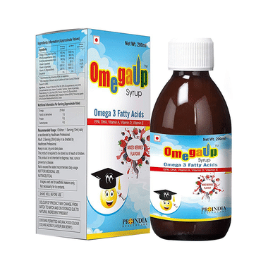 Proindia Healthcare Omegaup | With Omega 3 Fatty Acids, EPA, DHA, Vitamin A, D & E | Flavour Mixed Berry Syrup