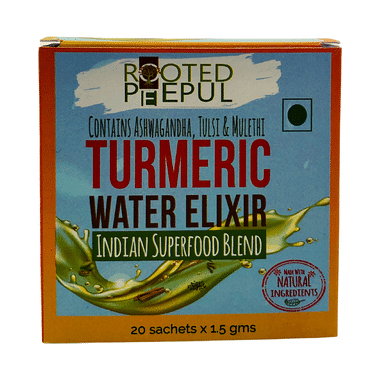 Rooted Peepul Combo Pack Of Turmeric Water Elixir Indian Superfood Blend Sachet 1.5gm & Spiced Turmeric Latte Mix Sachet 3gm (20 Each)