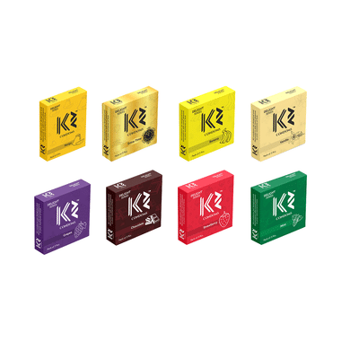 K2 Delight Series Combo Pack Of  Assorted Flavour Dotted Condom Chocolate, Strawberry, Banana, Mint, Vanilla, Grapes, Extra-Time, Mango