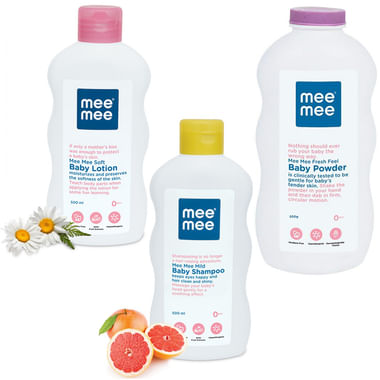 Mee Mee Combo Pack Of Soft Baby Lotion 500ml, Mild Baby Shampoo 500ml & Fresh Feel Baby Powder 500gm