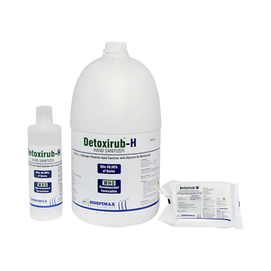 Detoxirub Combo Pack Of Detoxirub-H Hand Sanitizer 5Ltr, 500ml & Detoxirub-W Rapid Disinfection 30 Wet Wipes