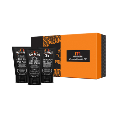 Man Arden Grooming Essentials Kit (Beard & Face Wash,  De-Tan Face Scrub & Charcoal Face Mask) 100ml Each