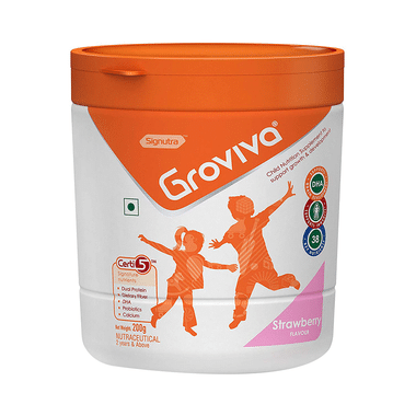 Groviva Child Nutrition for Physical Growth, Brain Development & Immunity | Flavour Strawberry Powder