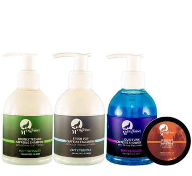 Mcaffeine Head-to-Toe Charger Pack (Shower Gel 150ml, Shampoo 150ml, Body Butter 50ml, Facewash 150ml)