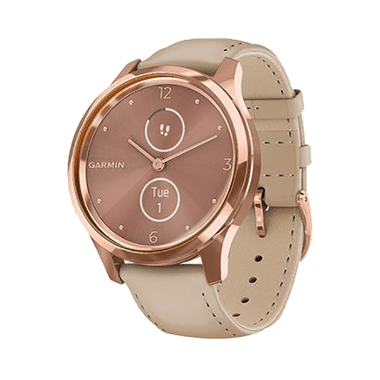 Garmin Vivomove Luxe With Leather Band Hybrid Smartwatch Rose Gold-Light Sand