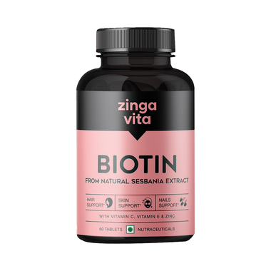 Zingavita Biotin Tablet with Zinc, Vitamin C & E | For Hair, Skin & Nail Health | Mineral & Vitamin Support