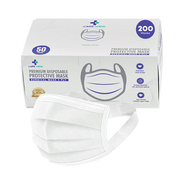 Care View 3 Ply Premium Disposable Protective Surgical Face Mask With Ear Loops White