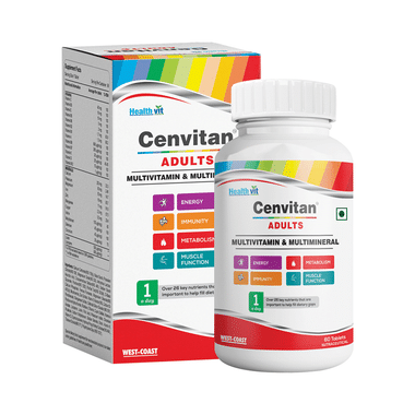 HealthVit Cenvitan Adults Multivitamin & Multimineral | For Energy, Metabolism, Immunity & Muscles | Tablet
