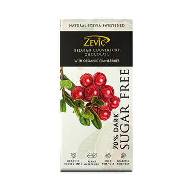 Zevic 70% Dark Sugar Free Belgian Couverture Chocolate With Organic Cranberries