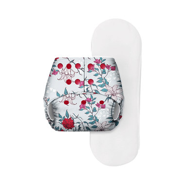 Basic Pocket Diaper With Dry Feel Pad Free Size Red Flowers
