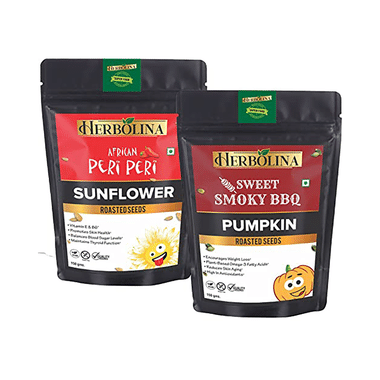 Herbolina Pumpkin & Sunflower Roasted Seeds (150gm Each) African Peri Peri & Sweet Smoky BBQ