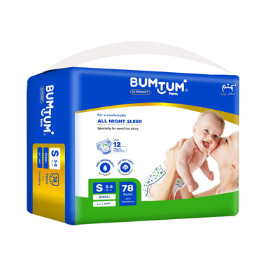 Bumtum Ultrasoft Baby Diaper Pants, Cottony Soft High Absorb Technology (78 Each) Small