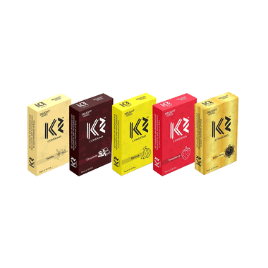 K2 Delight Series Combo Pack Of  Assorted Flavour Dotted Condom Chocolate, Strawberry, Banana, Vanilla, Extra-Time