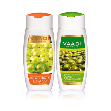 Vaadi Herbals Amla Shikakai Shampoo - Hairfall & Damage Control With Olive Conditioner (110ml Each)