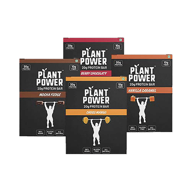 Plant Power 20gm Protein Bar (72gm Each) Variety Pack - Choco Mango + Berry Chocolaty + Vanilla Caramel + Mocha Fudge