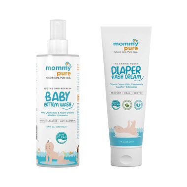 Mommypure Combo Pack Of Soothe & Refresh Bottom Wash 140ml And The Caring Touch Diaper Rash Cream 50gm