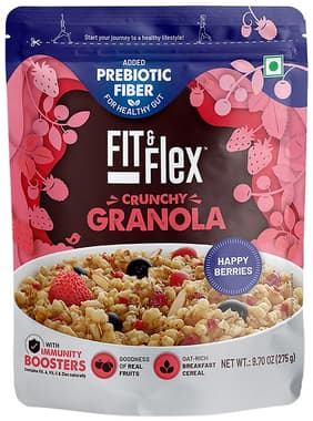 Fit & Flex Happy Berries Granola Oat Rich Breakfast Cereal with Real Fruits Fit & Flex Happy Berries Granola Oat Rich Breakfast Cereal with Real Fruits