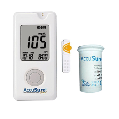 AccuSure Gold Blood Glucose Monitoring System Glucometer with 10 Strips