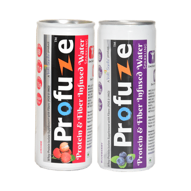 Profuze Combo Pack Of Protein & Fibre Infused Water (250ml Each) Lychee+Blueberry