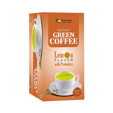 Pranacharya Green Shield Instant Green Coffee Extract Sachets (20 Each) Lemon With Probiotics