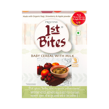Pristine 1st Bites (10 Months - 24 Months) Stage-3 Baby Cereals With Milk | Ragi Strawberry And Apple Powder