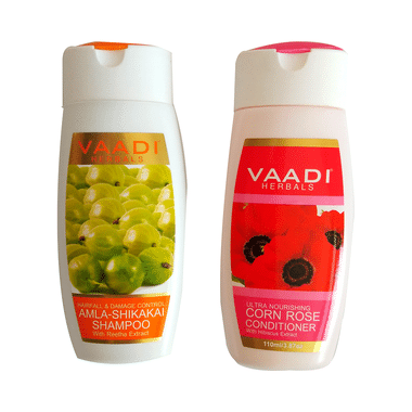 Vaadi Herbals Amla Shikakai Shampoo - Hairfall & Damage Control With Corn Rose Conditioner (110ml Each)