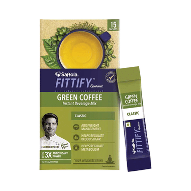 Saffola Fittify Green Coffee Decaf Instant Beverage Mix Sachet (2gm Each) Classic