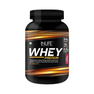 Inlife Whey Protein Powder | With Digestive Enzymes For Muscle Growth | Flavour Strawberry